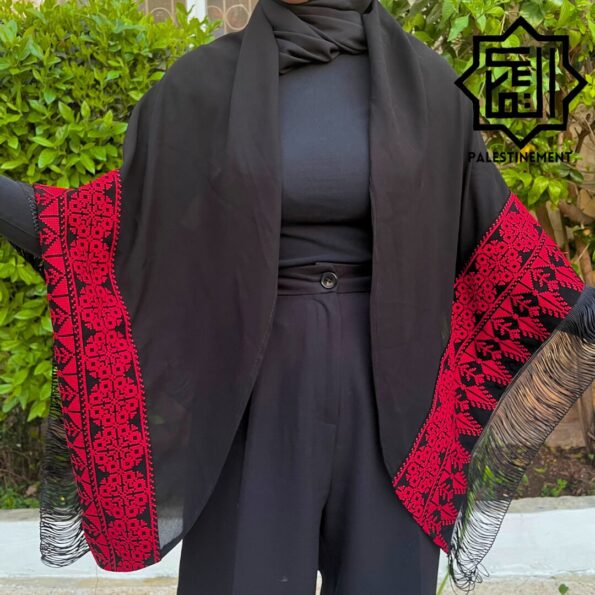 Black shawl with red embroidery