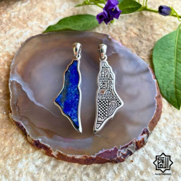 Pendant Palestine Map with Lapis – Handmade Sterling Silver - Image 2