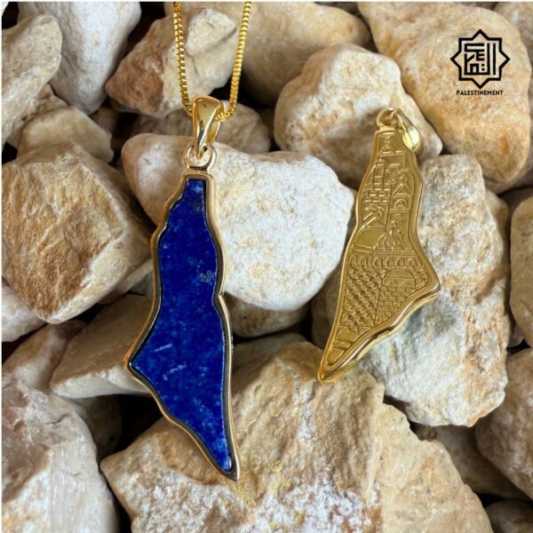 Pendant Palestine Map with Lapis – Handmade Sterling Silver - Image 3