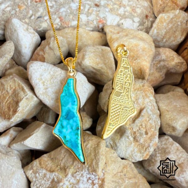 Pendant Palestine Map with Turquoise – Handmade Sterling Silver - Image 2